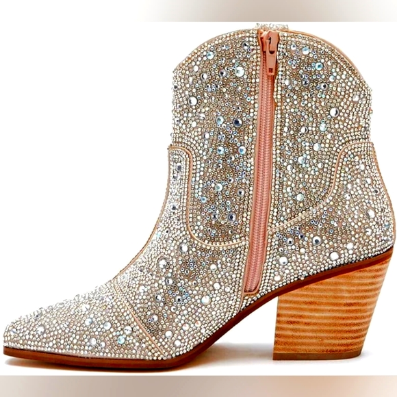 Boho Festival AB Rhinestone Western Ankle Boots - Picture 3 of 5